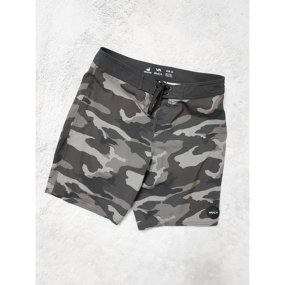 Rvca Board Shorts Mens Size 32 Camo Camouflage Grey Black Surfing Beach Outdoor